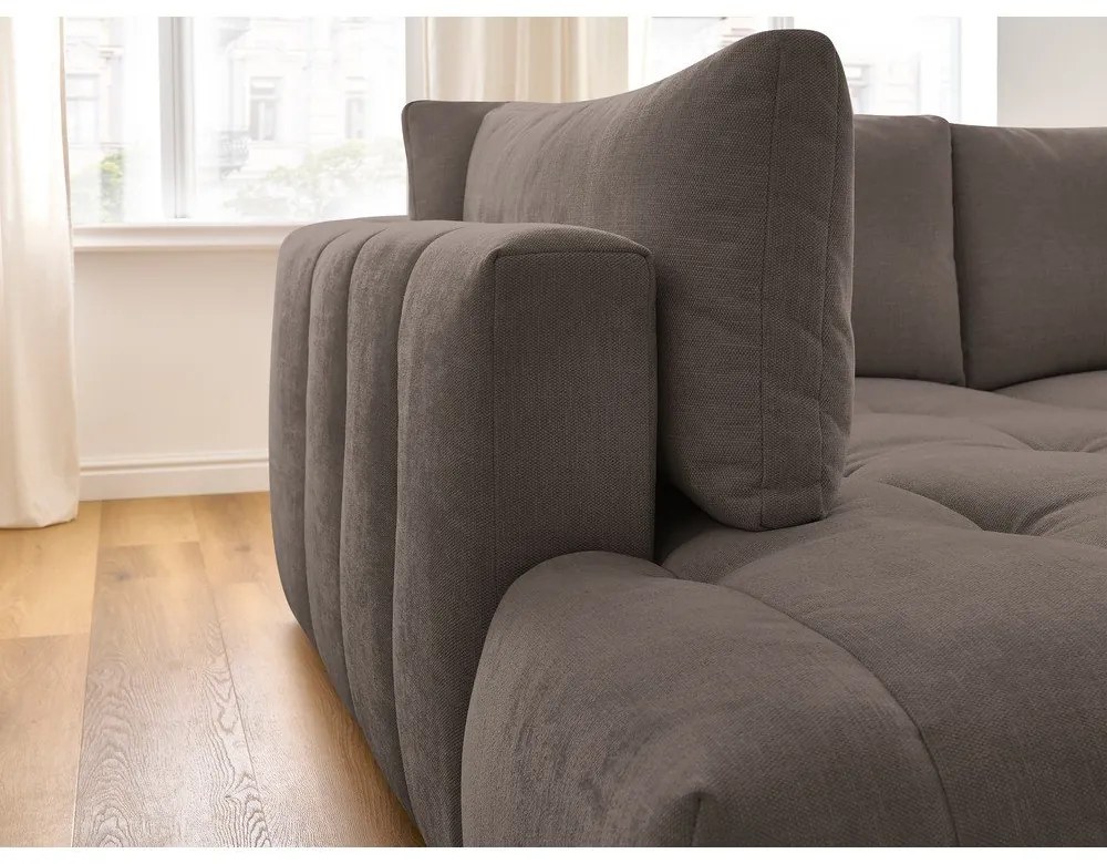 Кафяво-сив сгъваем/с място за съхранение ъглов диван (ляв ъгъл/L форма) Fuji – Bobochic Paris