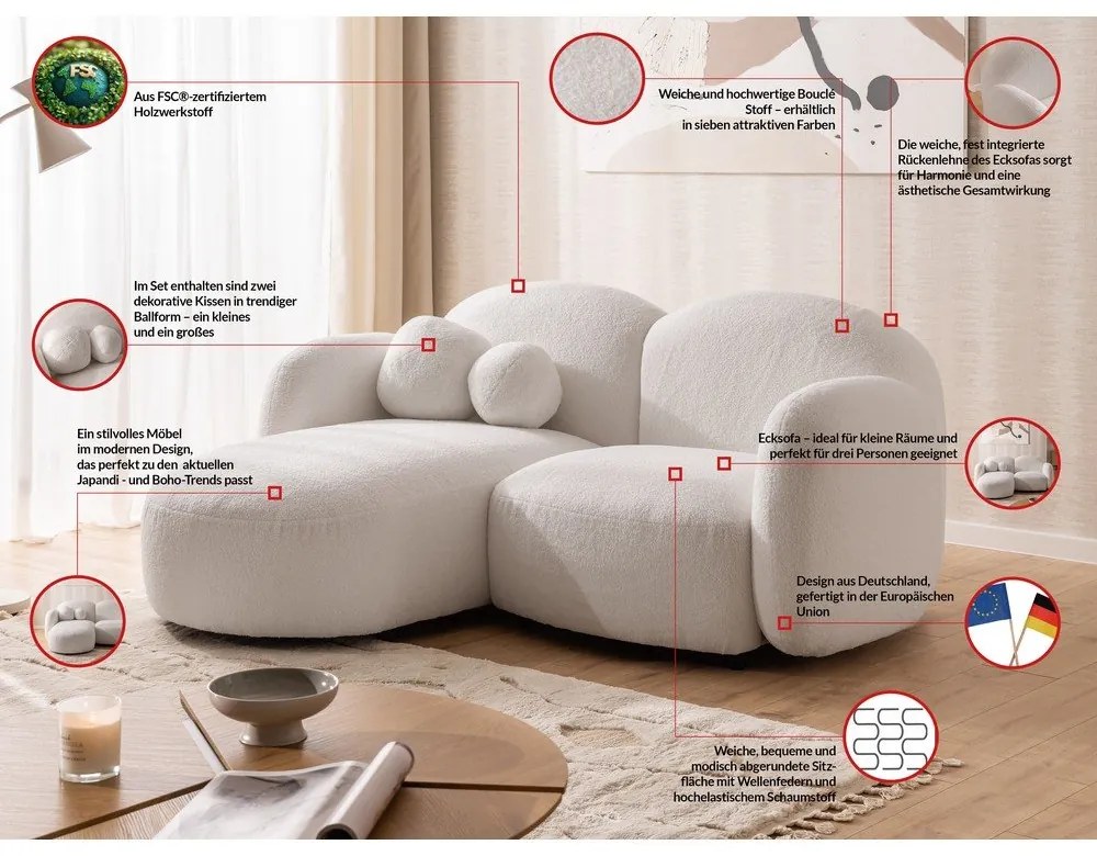 Кремав ъглов диван от букле (ляв ъгъл) Orbit – Ropez