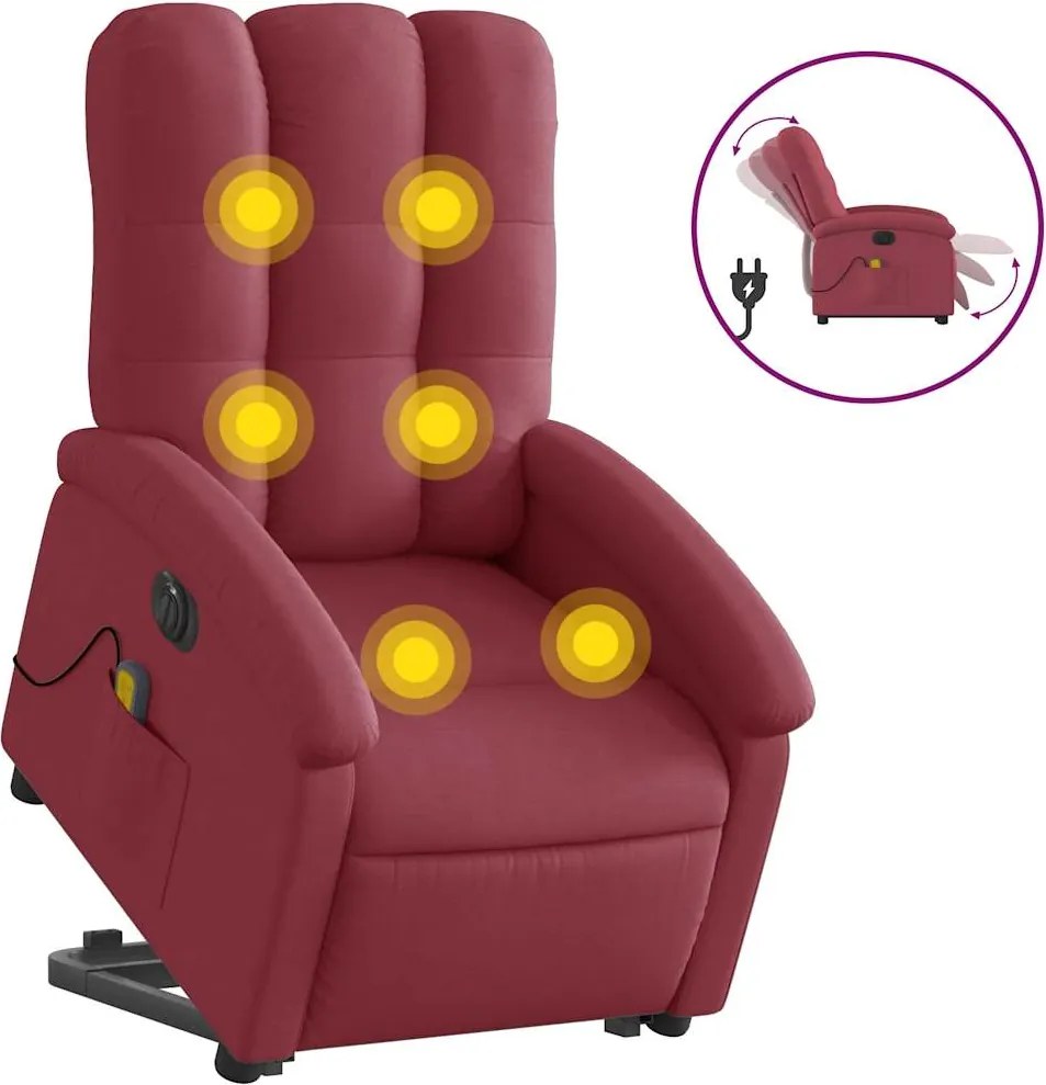 3204131 vidaXL Електрически изправящ масажен реклайнер виненочервен текстил