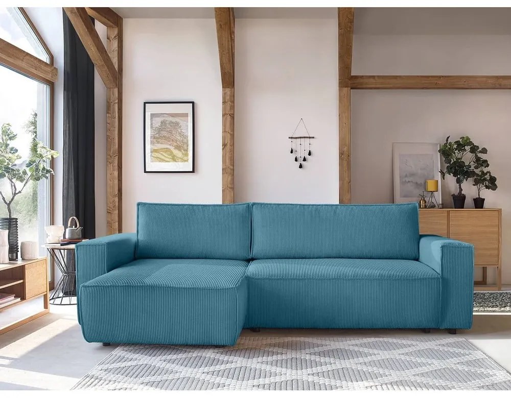 Тюркоаз сгъваем ъглов диван от рипсено кадифе Nihad – Bobochic Paris