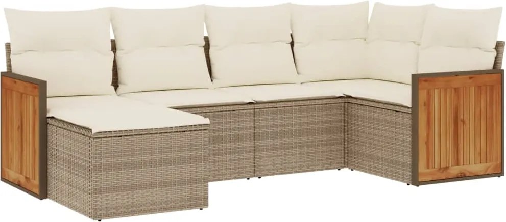 3227857 vidaXL Градински диван с възглавници, 6 части, бежов полиратан