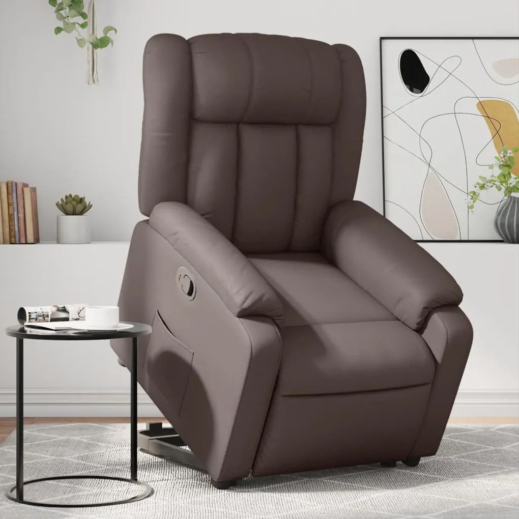 3205266 vidaXL Изправящ реклайнер стол, кафяв, изкуствена кожа