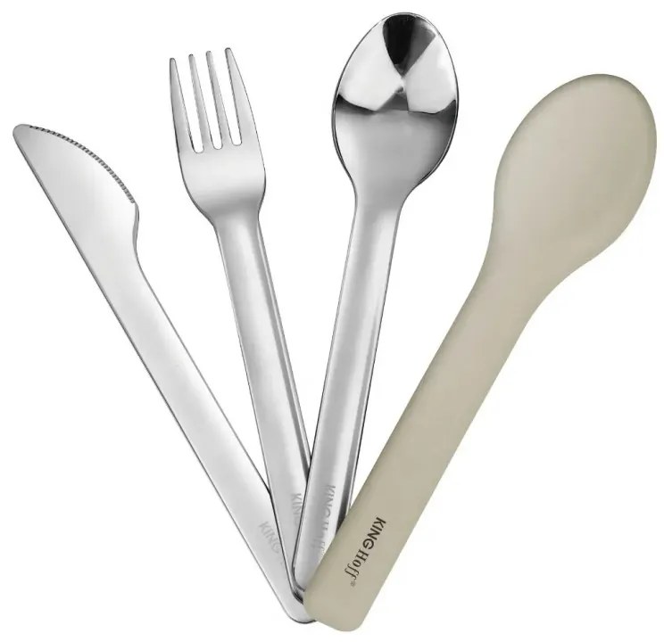Комплект 3 бр прибори за хранене Kinghoff KH 1954, Силиконов калъф за съхранение, Неръждаема стомана, Сребрист