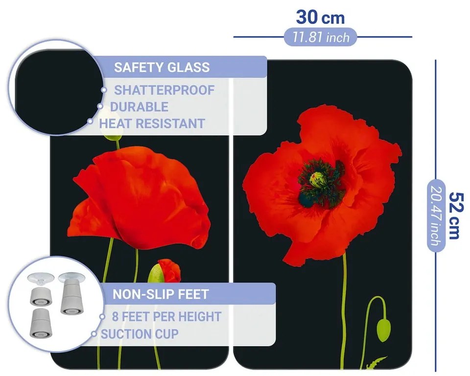 Капаци за печка в комплект от 2 броя от закалено стъкло 52x30 cm Poppy - Maximex