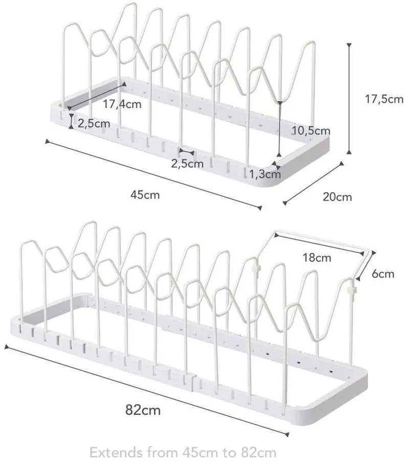 Бяла регулируема стойка за капаци и тигани Tower - YAMAZAKI