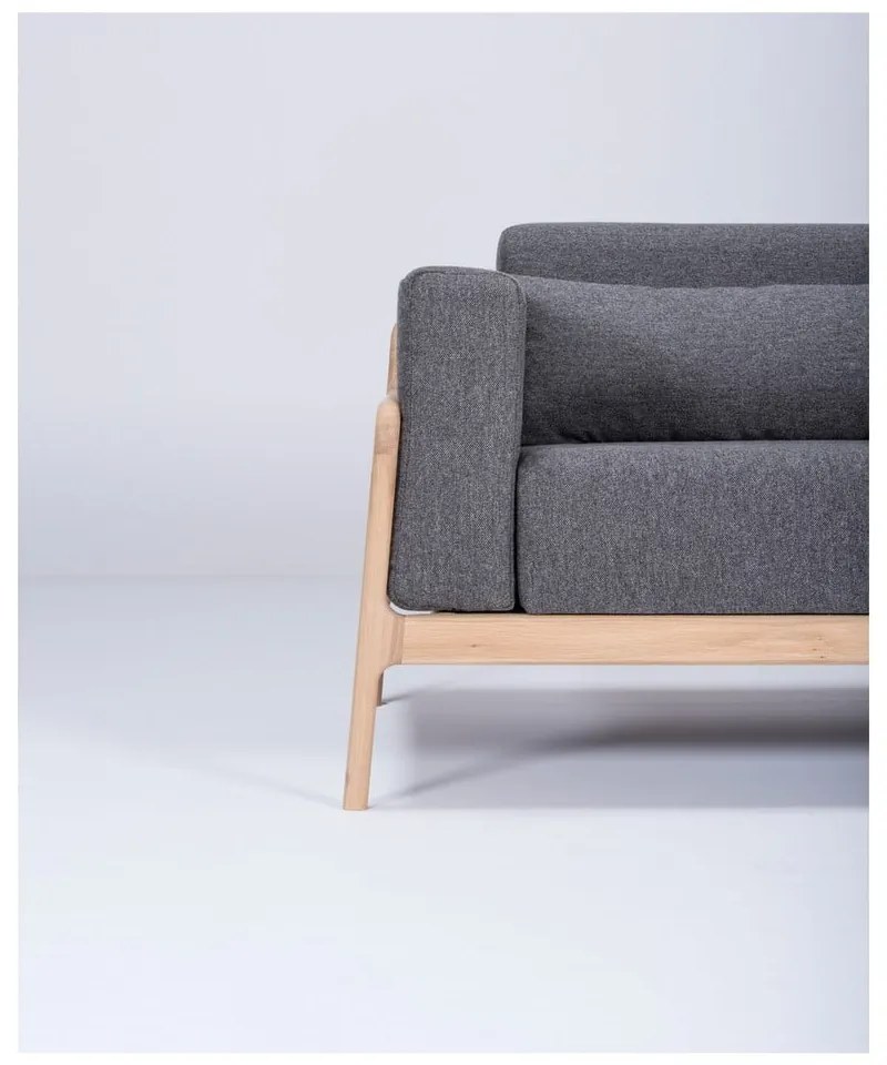 Тъмно сив диван със структура от дъбово дърво , 180 см Fawn - Gazzda