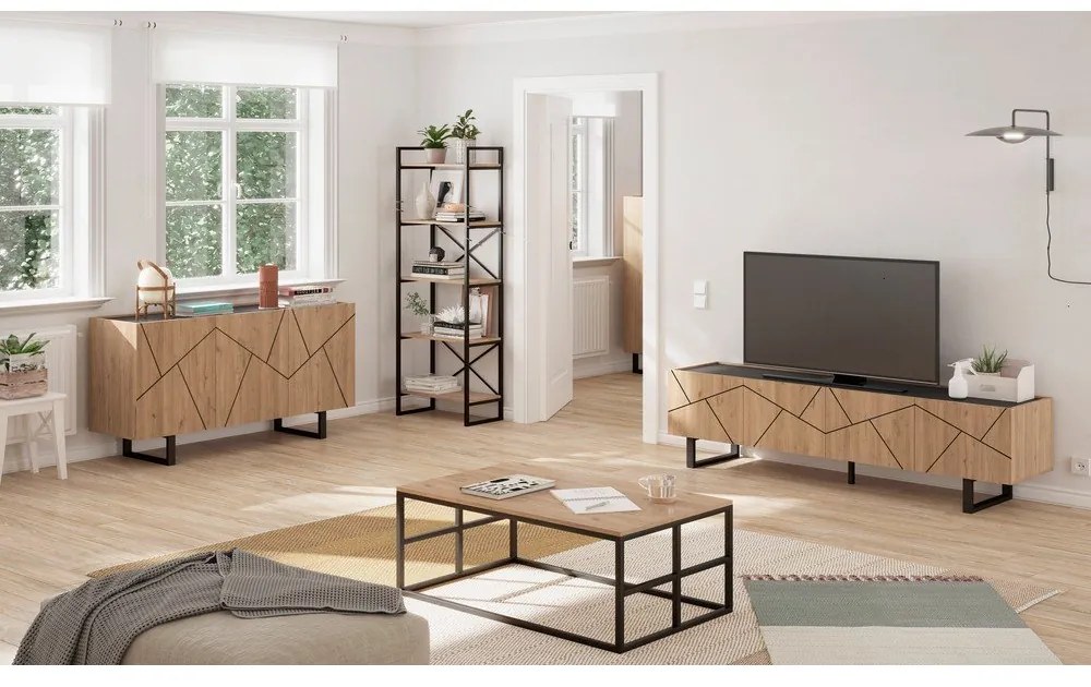 Рафт от черен/естествен дъб 58x175 cm Dusan - Marckeric