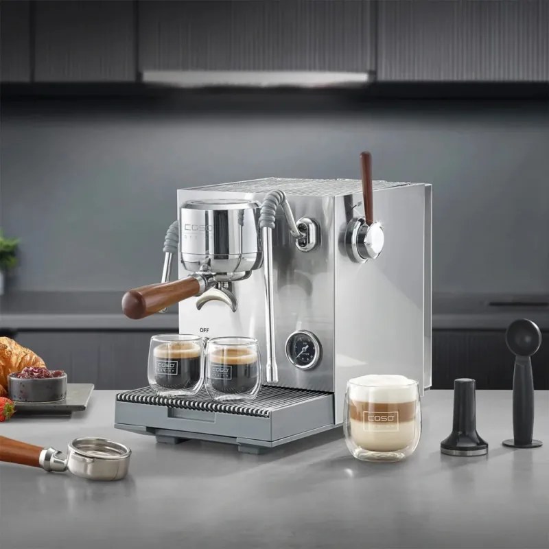 Еспресо машина Caso Design EspressoGourmet Advanced, 3000W, 19 bar, 2 л, ULKA, PID, Манометър, Полупрофесионална, Инокс