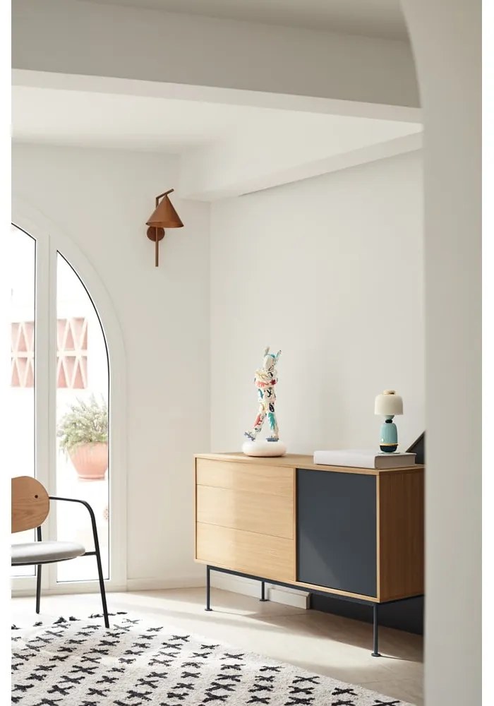 Антрацитно сив скрин с дъбов фурнир, ширина 128 см Yoko - Teulat