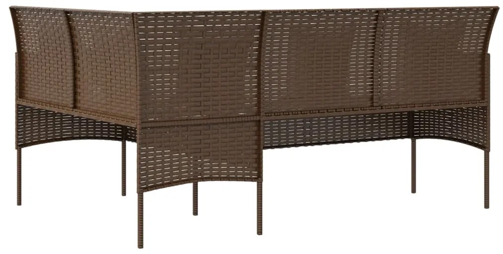 Г-образно канапе с възглавници, кафяв полиратан