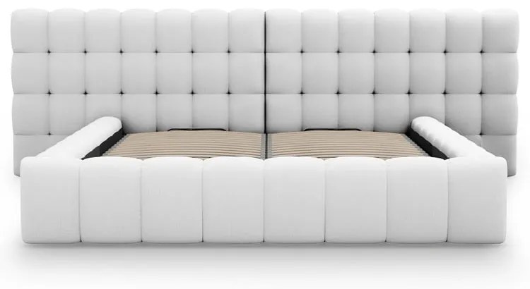 Светлосиво тапицирано двойно легло с място за съхранение с включена подматрачна рамка 180x200 cm Mamaia – Micadoni Home