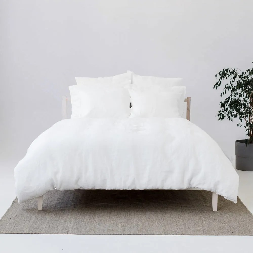 Бяло двойно удължено спално бельо със смес от лен 200x220 cm – Linen Tales