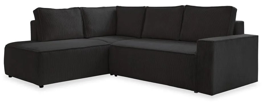 Антрацитен разтегателен ъглов диван от рипсено кадифе (ляв ъгъл) Brave Dave – Miuform