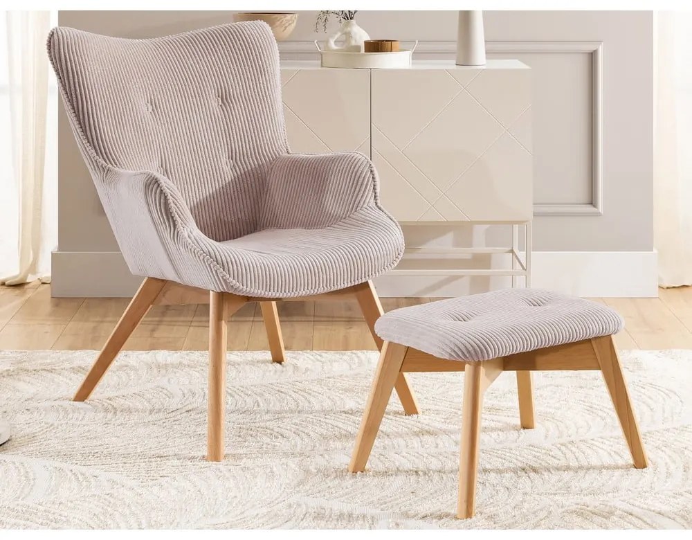 Светлорозов фотьойл с табуретка от рипсено кадифе Niko – Ropez