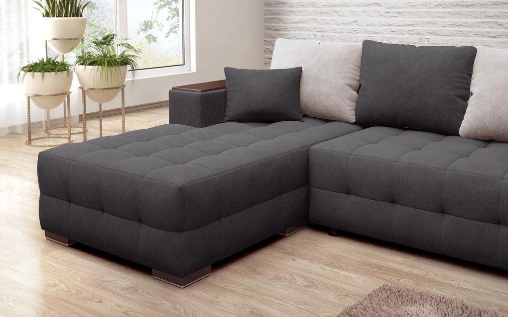 Разтегателен ъглов диван с подлакътник етажерка Мелвин Спринг