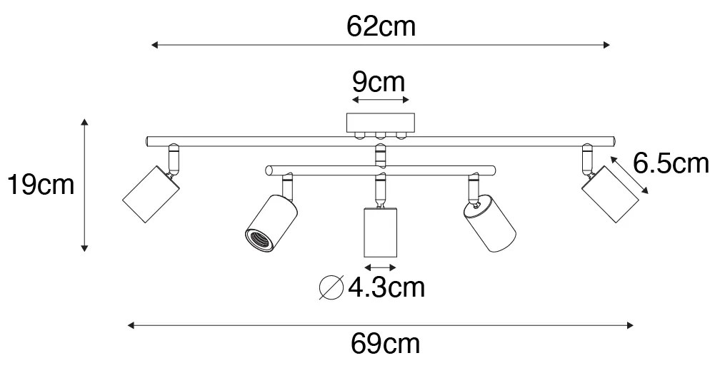 Модерен прожектор черен 5-светлина - Facil