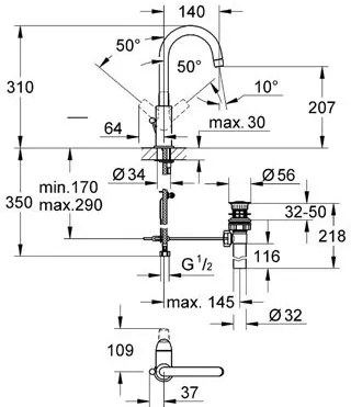 Кран за тоалетна Grohe Baucurve