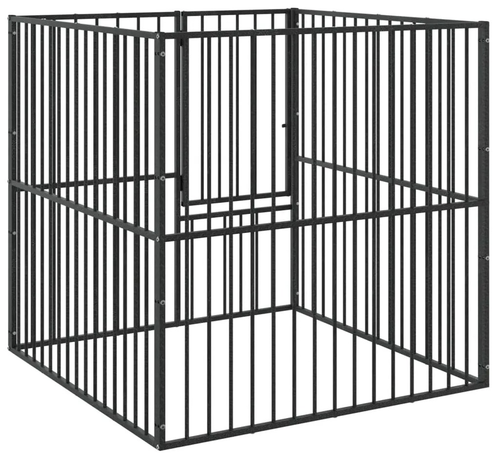 172210 vidaXL Кошара за кучета с 4 панела, черна, поцинкована стомана