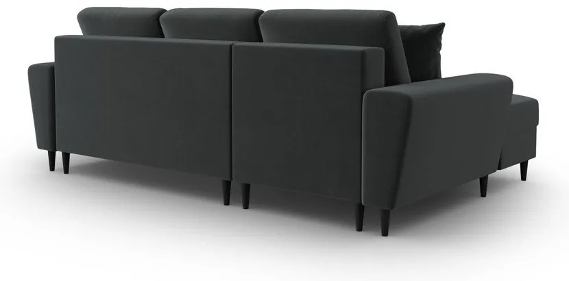 Тъмносив кадифен разтегателен ъглов диван с място за съхранение (ляв ъгъл) Kyoto – Cosmopolitan Design