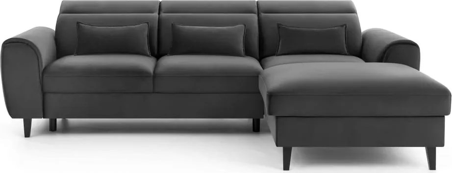 Тъмносив кадифен разтегателен ъглов диван с място за съхранение (десен ъгъл) Foble – ELTAP