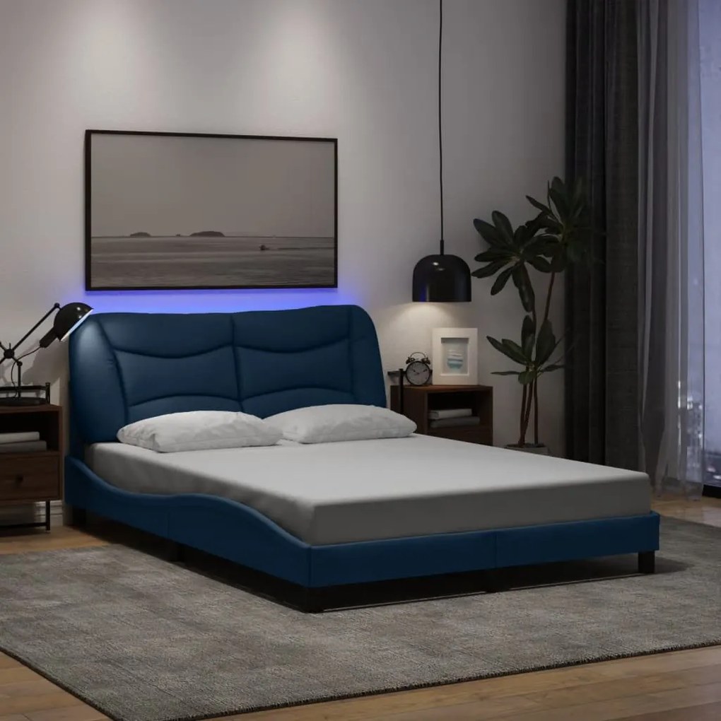 3213703 vidaXL Рамка за легло с LED без матрак Hvar Синя 140x190 cm Плат