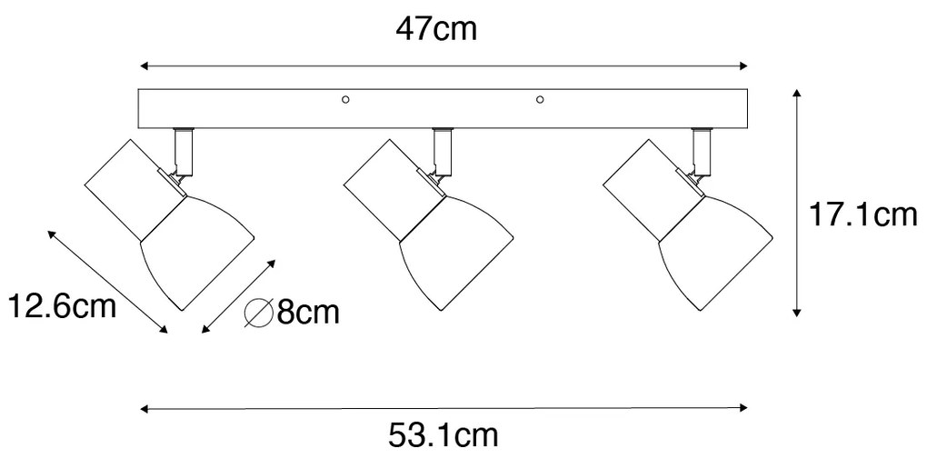 Дървен таванен прожектор с бял регулируем 3-светлина - Thorin