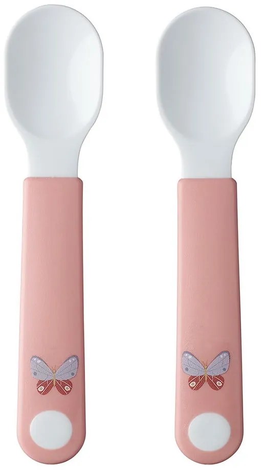 Пластмасови бебешки лъжички в бяло и светлорозово в комплект от 2 броя Flowers & butterflies – Mepal