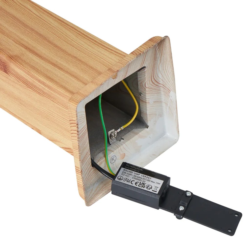 Модерна външна подова лампа стомана с дървен принт 45 см IP44 - Malois