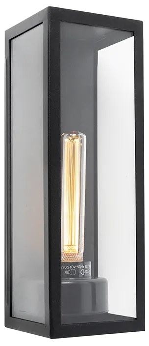 Модерна правоъгълна външна стенна лампа черна със стъкло - Rotterdam Long