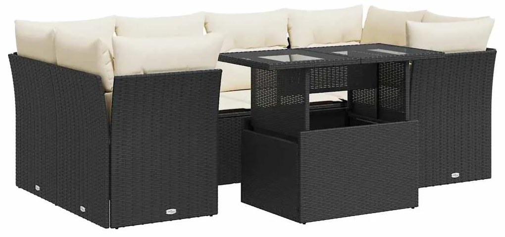 3326107 vidaXL Градински комплект диван с възглавници 7 части черен полиратан