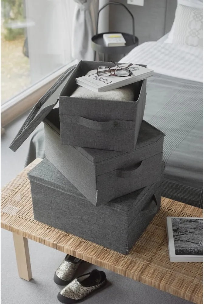 Сива текстилна кутия за съхранение с капак 35x26x19 cm Soft Storage – Bigso