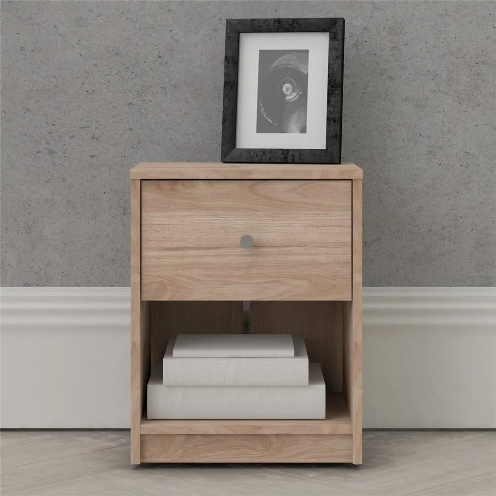 Нощно шкафче в дъбов декор с рафтове May - Tvilum