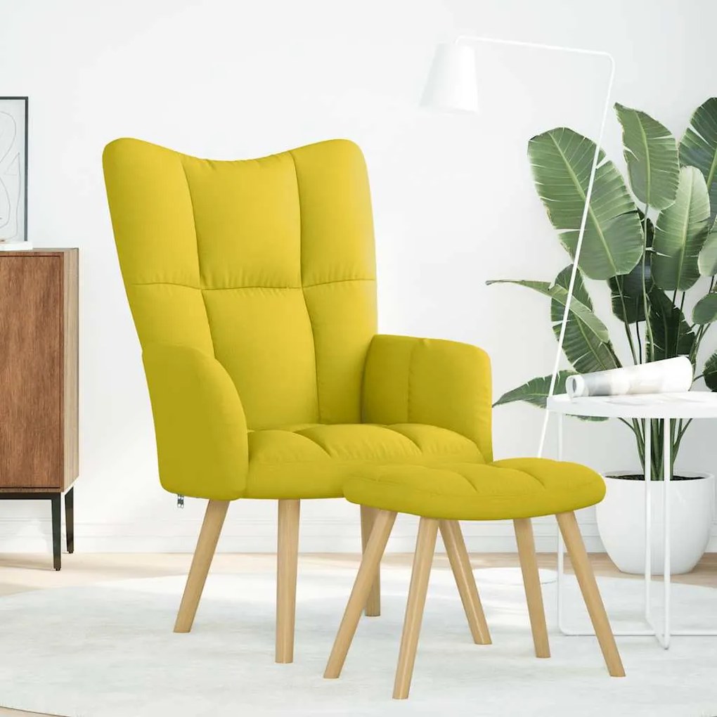 4016787 vidaXL Релаксиращ стол с табуретка, светложълто, текстил