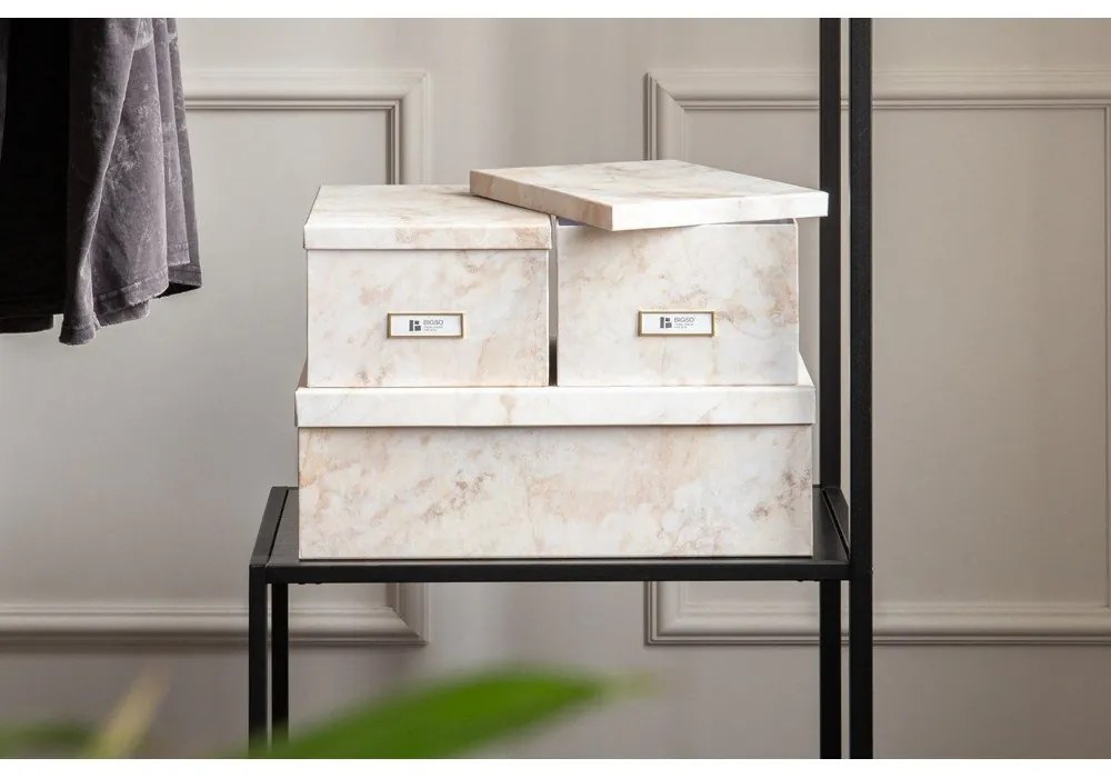 Бежови картонени кутии за съхранение в комплект от 3 бр. с капаци/декоративни 31x47x15,5 cm Inge Paper Laminate – Bigso