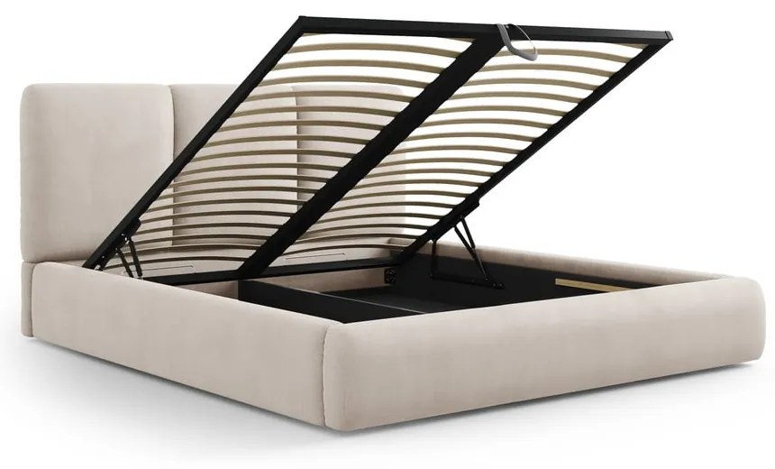Бежово тапицирано двойно легло с място за съхранение с включена подматрачна рамка 200x200 cm Brody – Mazzini Beds