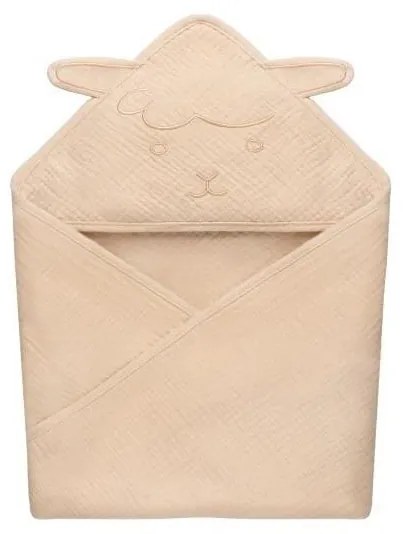 Lionelo - Детска муселинова хавлия с качулка, цвят пясъчно бежово