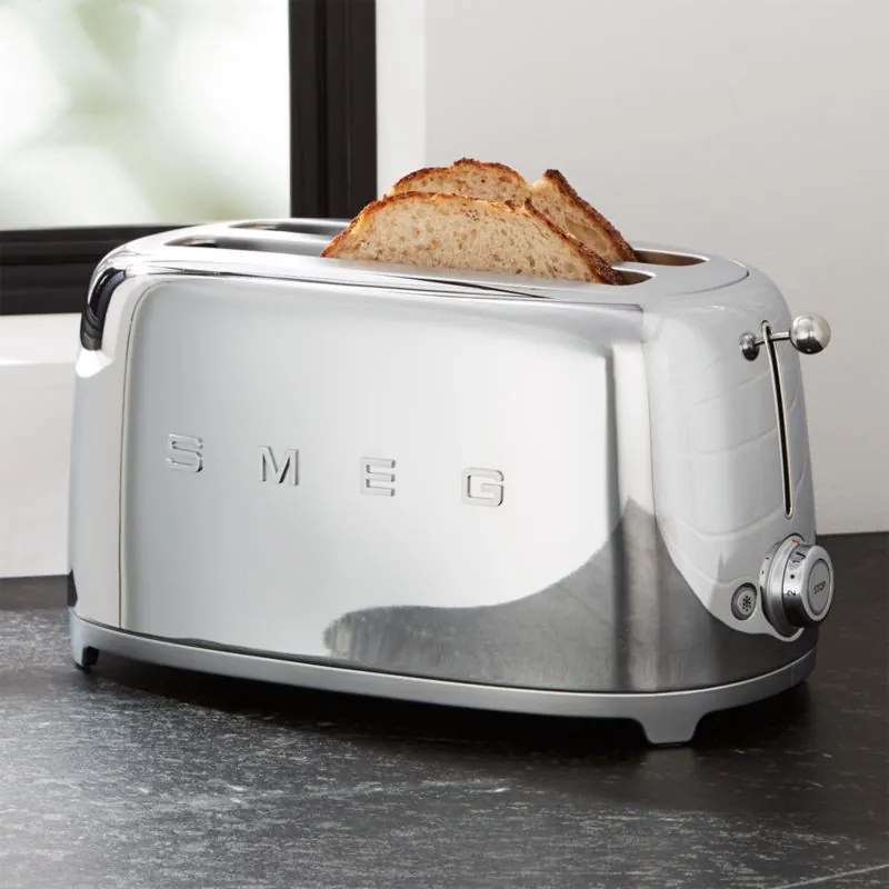 Тостер за хляб SMEG 50's Style TSF03SSEU, 2000W, 4 филии, 6 нива, Тавичка за трохи, Вграден кабел, Неръждаема стомана, Сребрист