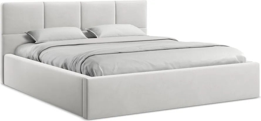 Светлосиво кадифено двойно легло 140x200 cm тапицирано с място за съхранение и включена подматрачна рамка Hiko – Makamii