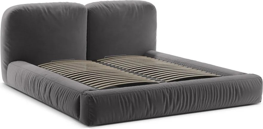 Сиво двойно легло 200x200 cm тапицирано с място за съхранение с включена подматрачна рамка Martina – Micadoni