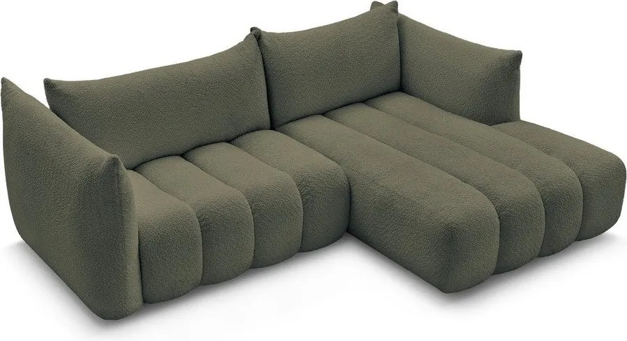 Зелен ъглов диван от прежда с примки от букле (десен ъгъл) Azra – Bobochic Paris