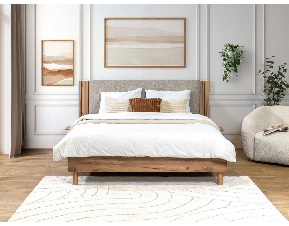 Светлосиво двойно легло с включена подматрачна рамка 160x200 cm Lior – Bobochic Paris