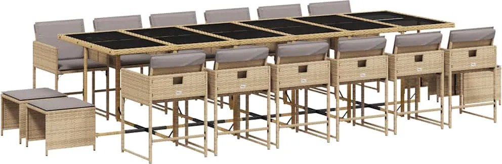 3211368 vidaXL Градински комплект с възглавници 17 части бежов микс полиратан