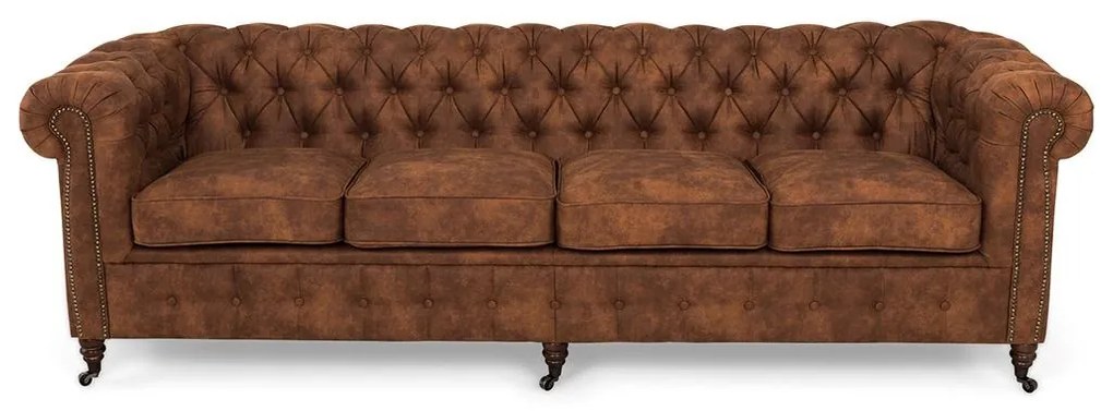 Диван Chesterfield в цвят винтидж коняк, четириместен 238х86х80 см