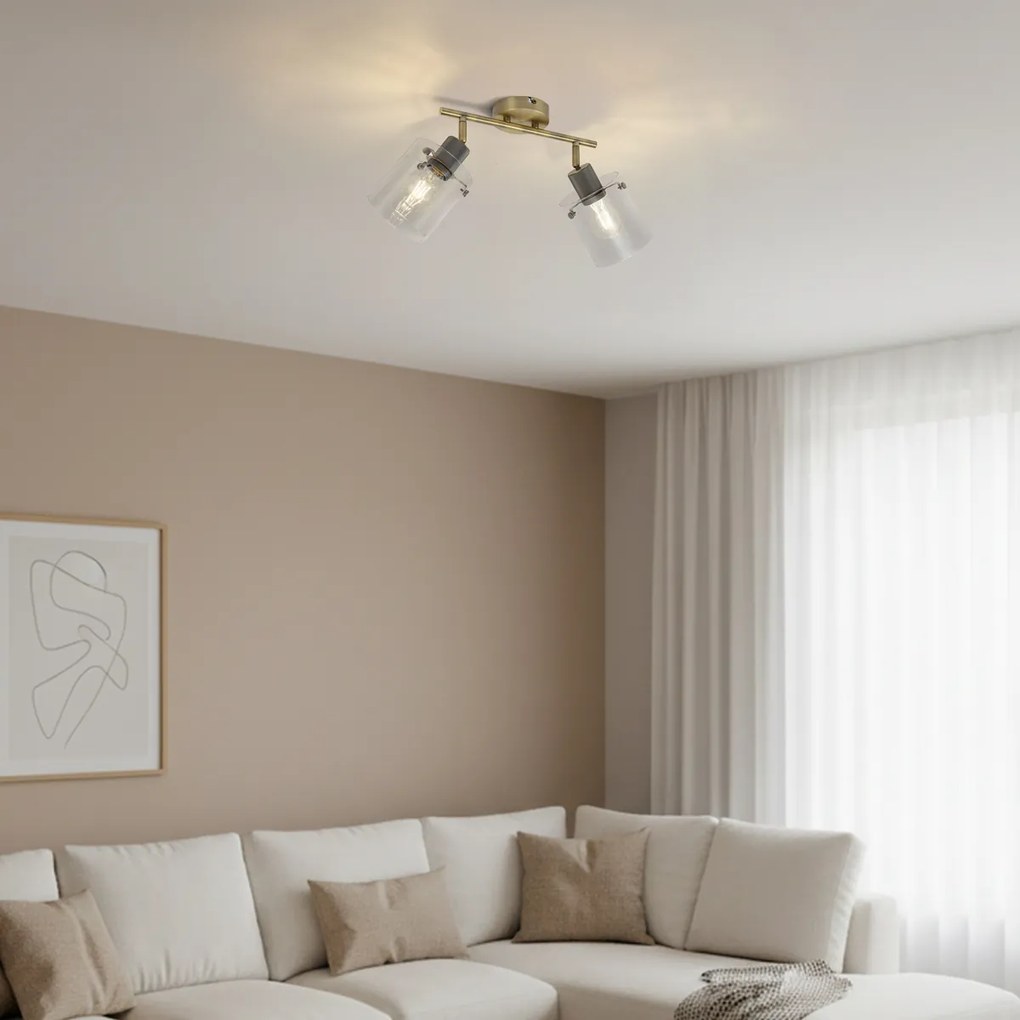 Дизайнерски плафон бронз с прозрачно стъкло 2 светлини - Domo