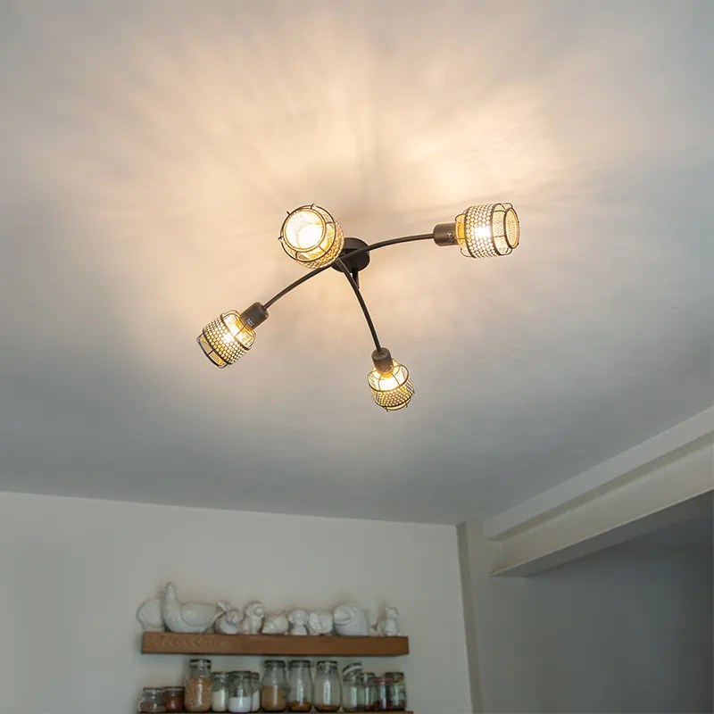 Дизайнерска таванна лампа черна със злато 4-светлина - Noud