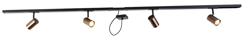 1-фазна релсова система тъмно бронз с 4 прожектора и квадратен I захранващ блок - Jeana