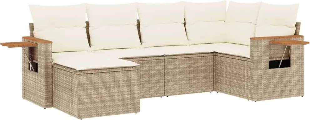3227017 vidaXL Градински диван с възглавници, 6 части, бежов полиратан