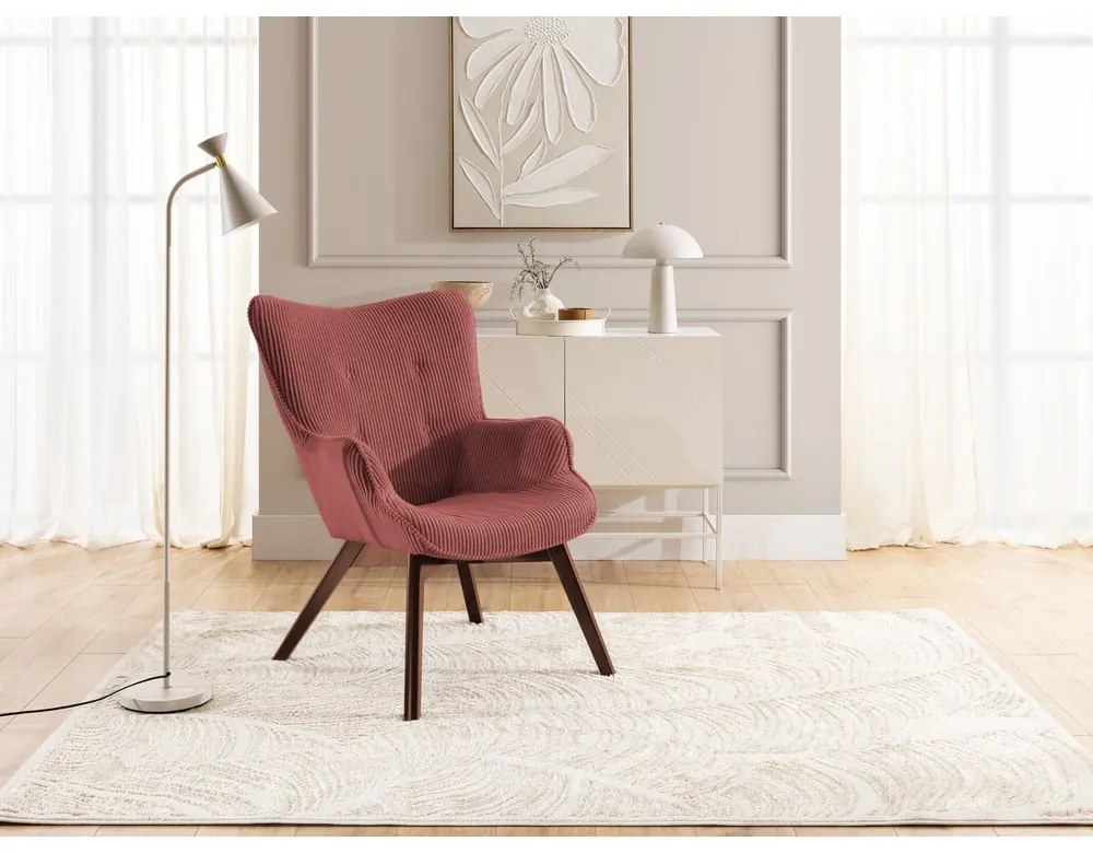 Червен фотьойл с табуретка от рипсено кадифе Niko – Ropez