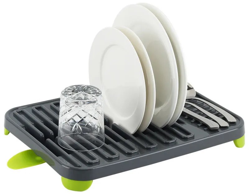 Сушилник за съдове Luigi Ferrero FR-3830P, 38x30x4.5 см, Отделения за чаши и чинии, Улей за оттичане, Сив