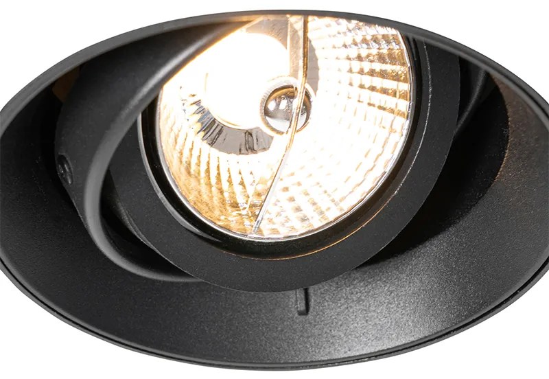 Комплект от 6 модерни вградени прожектора черни GU10 AR70 кръгли без рамки - Oneon